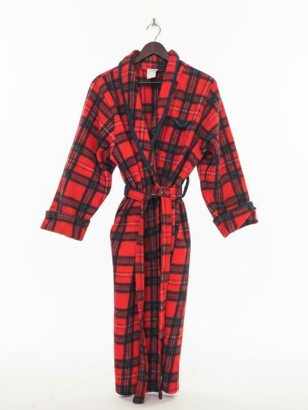 VTG Secret Treasures Red, Green, Black, White Plaid Fleece Unisex Robe